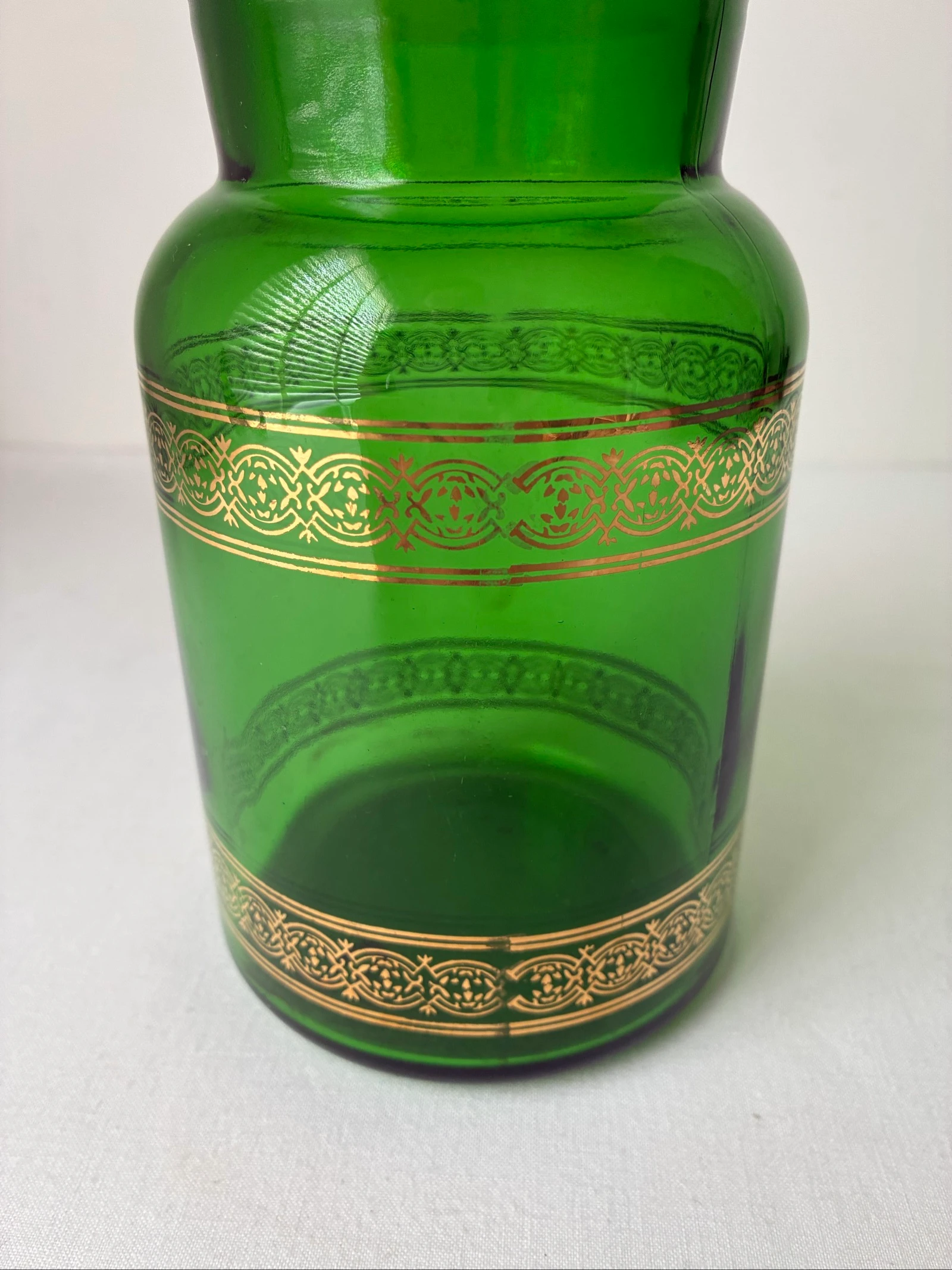Vintage Groene Apothekerspot met Gouden Rand (Jaren '70, Belgisch Glas) – photo 2